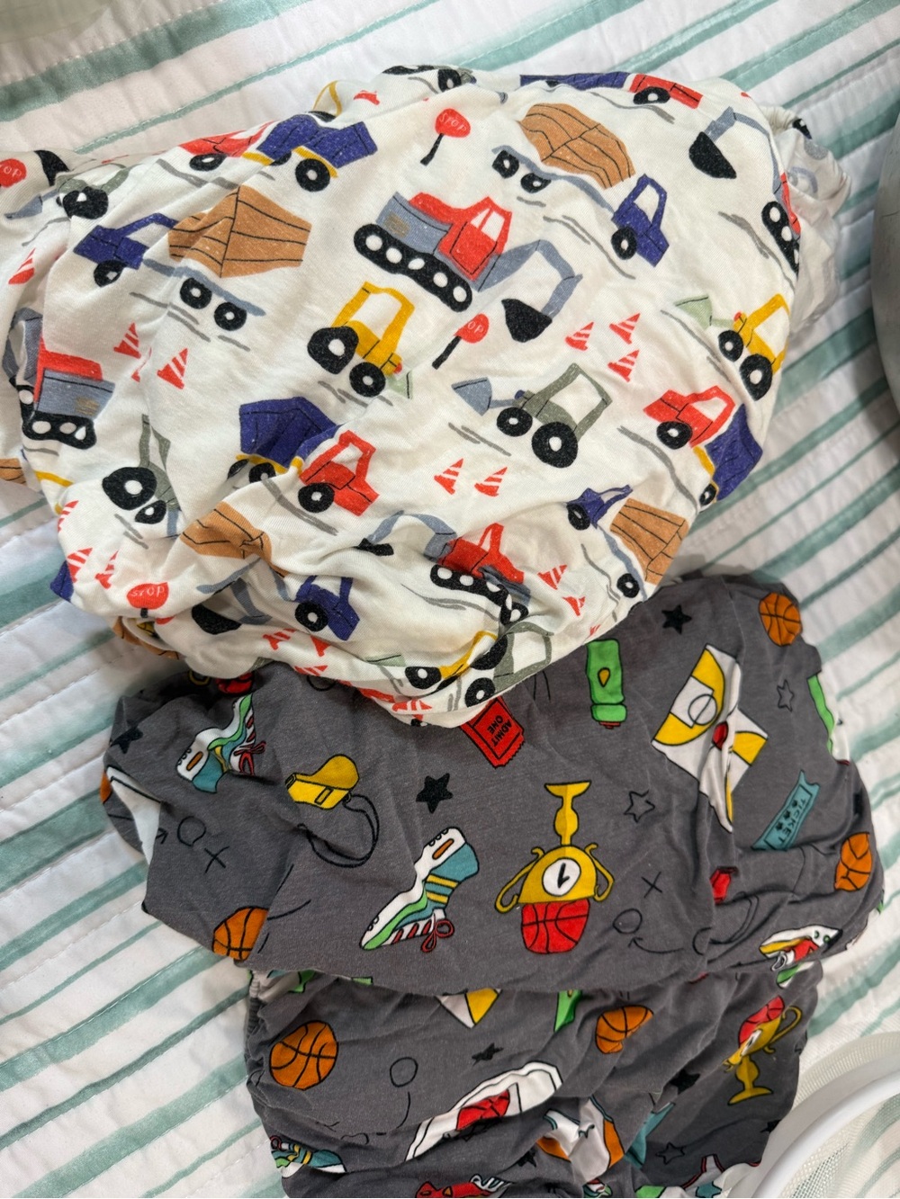 Kids Patterned Fitted Sheet Set - Construction & Sports Prints